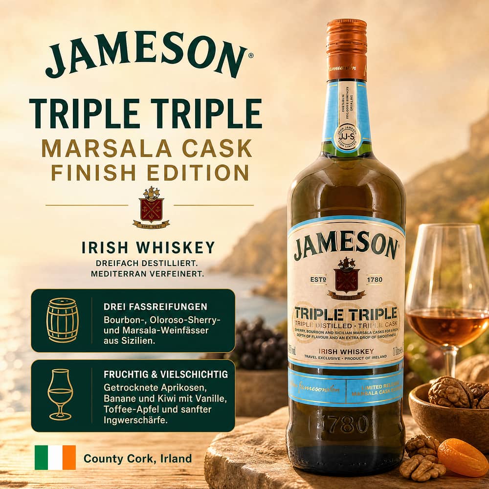 Jameson Triple Triple Marsala Cask Finish Edition Literflasche 1 Liter/ 40.0% vol Produktbild