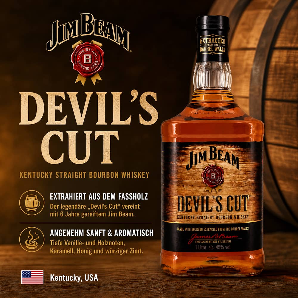 Jim Beam Devil`s Cut Literflasche 1 Liter/ 45.0% vol Produktbild