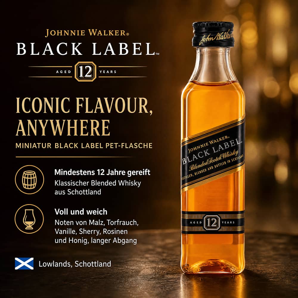 Johnnie Walker 12 Jahre Black Label Miniatur Black Label PET-Flasche 0,050 Liter/ 40.0% vol Produktbild