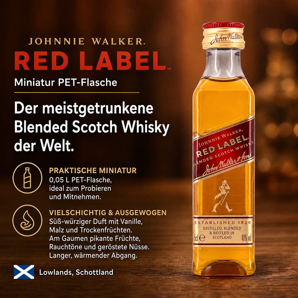 Johnnie Walker Red Label Miniatur PET-Flasche 0,050 Liter/ 40.0% vol Produktbild