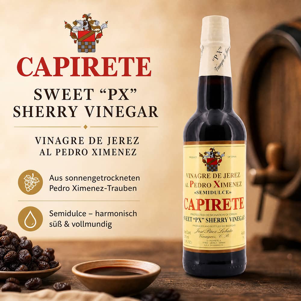 José Páez Lobato Capriete Jerez Essig Pedro Ximenez´ Sweet "PX" Sherry Vinegar 0,375 Liter Produktbild