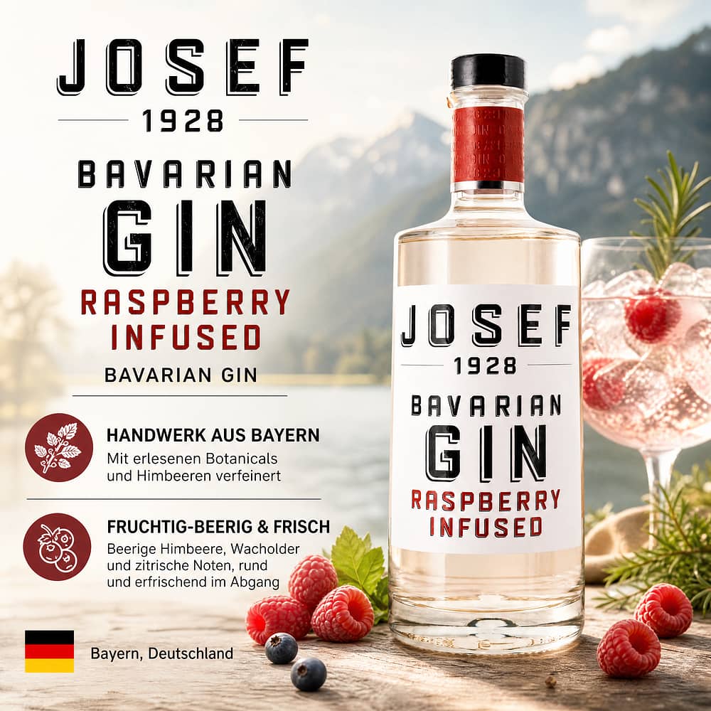 Josef-Gin Raspberry Infused Bavarian Gin 0,50 Liter/ 42.0% vol Produktbild