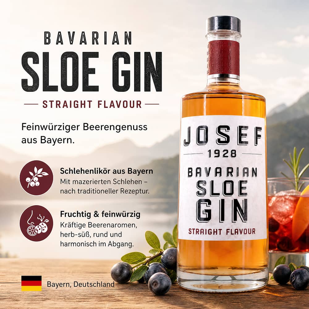 Josef-Gin Straight Flavour Sloe Bavarian Gin 0,50 Liter/ 25.0% vol Produktbild