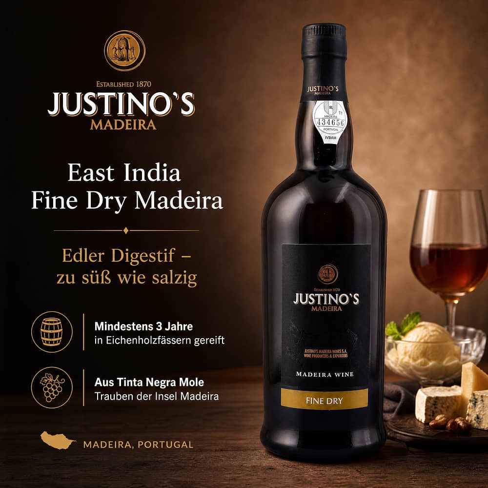 Justino`s East India Fine Dry Madeira 0,750 Liter/ 19.0% vol Produktbild