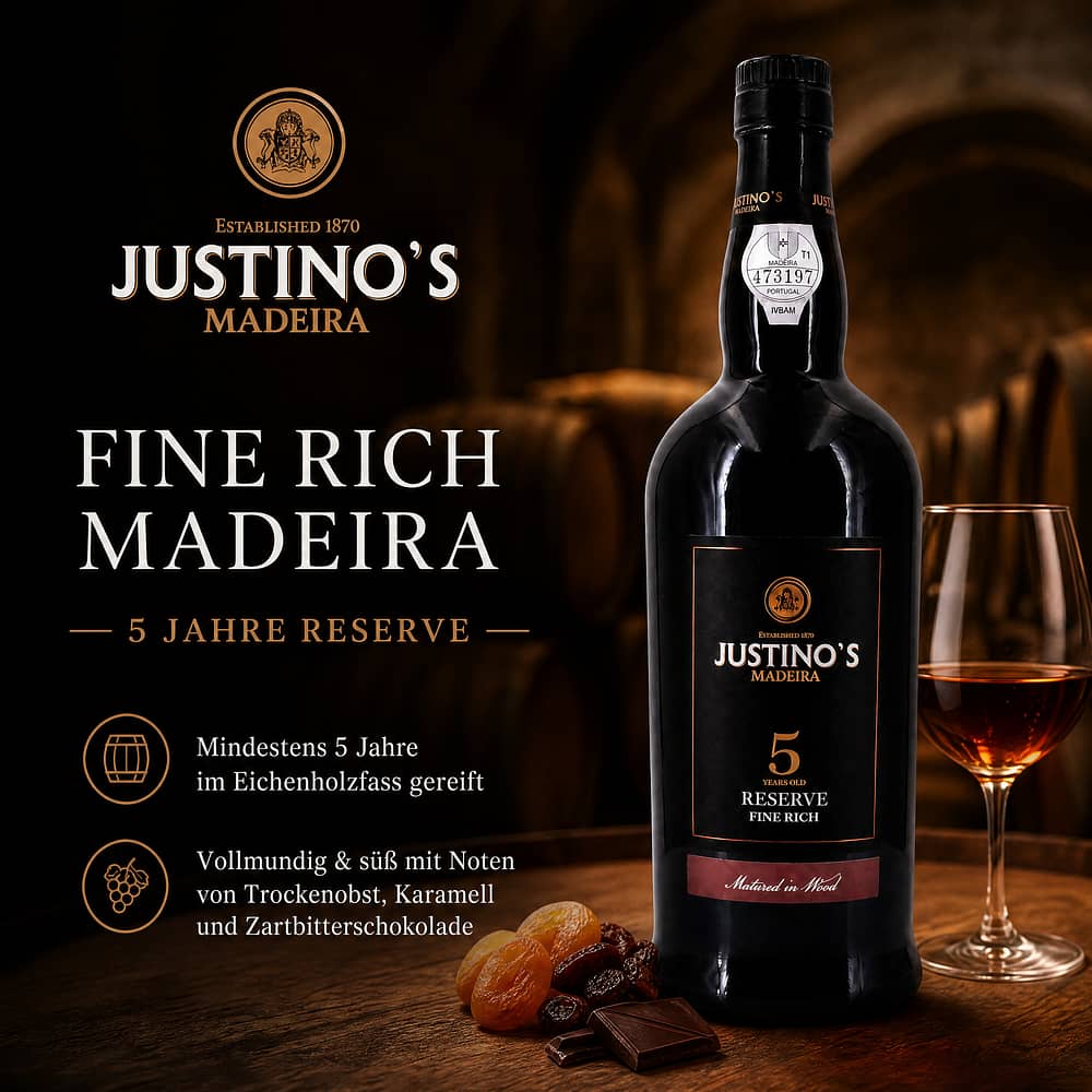 Justino`s Reserve Fine Rich 5 Jahre 0,750 Liter/ 19.0% vol Produktbild