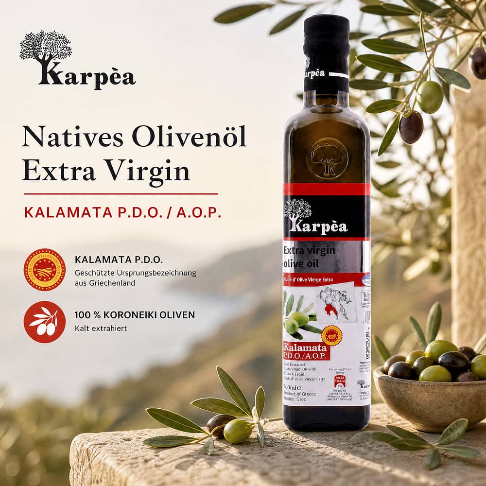Karpea Kalmata Natives Olivenöl Extra Virgin P.D.O / A.O.P. 0,50 Liter Produktbild