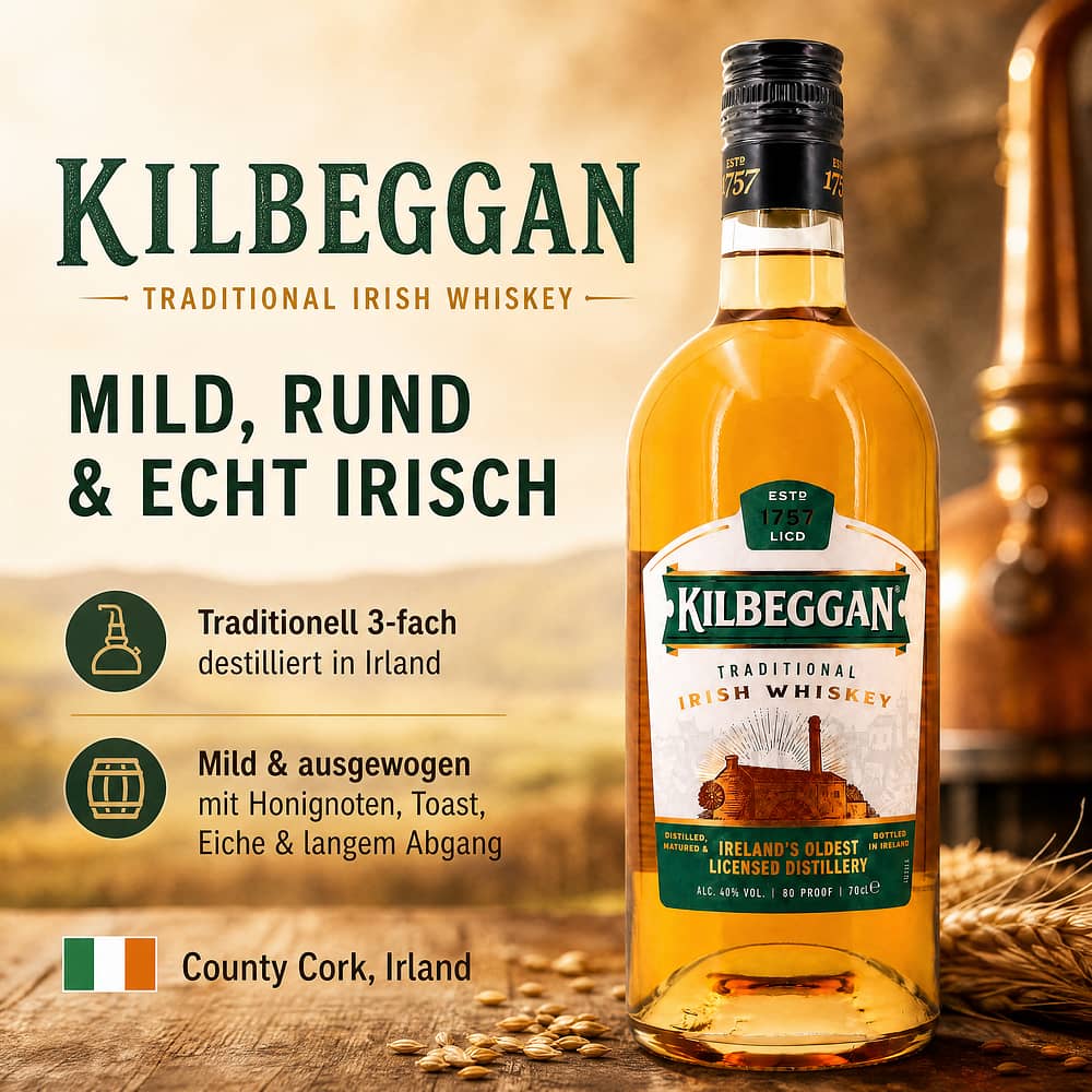 Kilbeggan Irish Whiskey 0,70 Liter/ 40.0% vol Produktbild