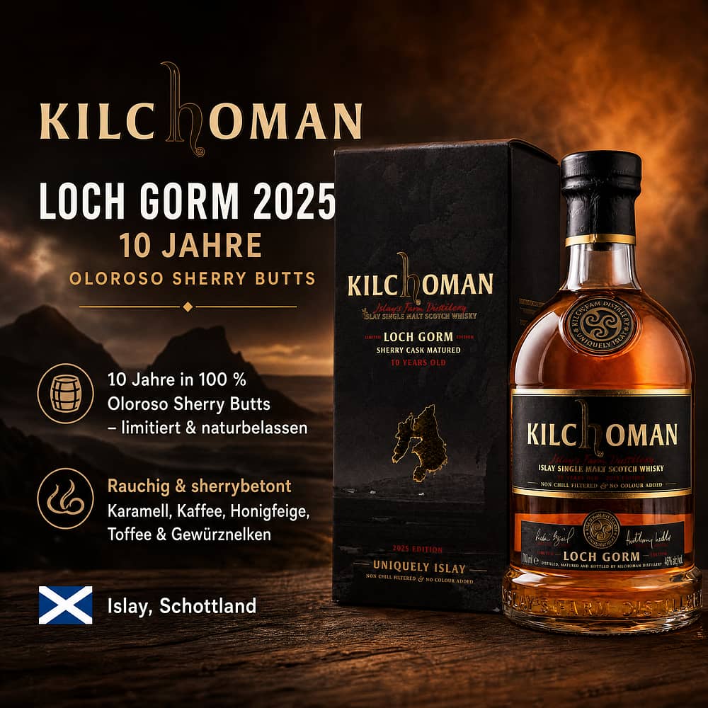 Kilchoman Loch Gorm 2025 10 Jahre Oloroso Sherry Butts 0,70 Liter/ 46.0% vol Produktbild