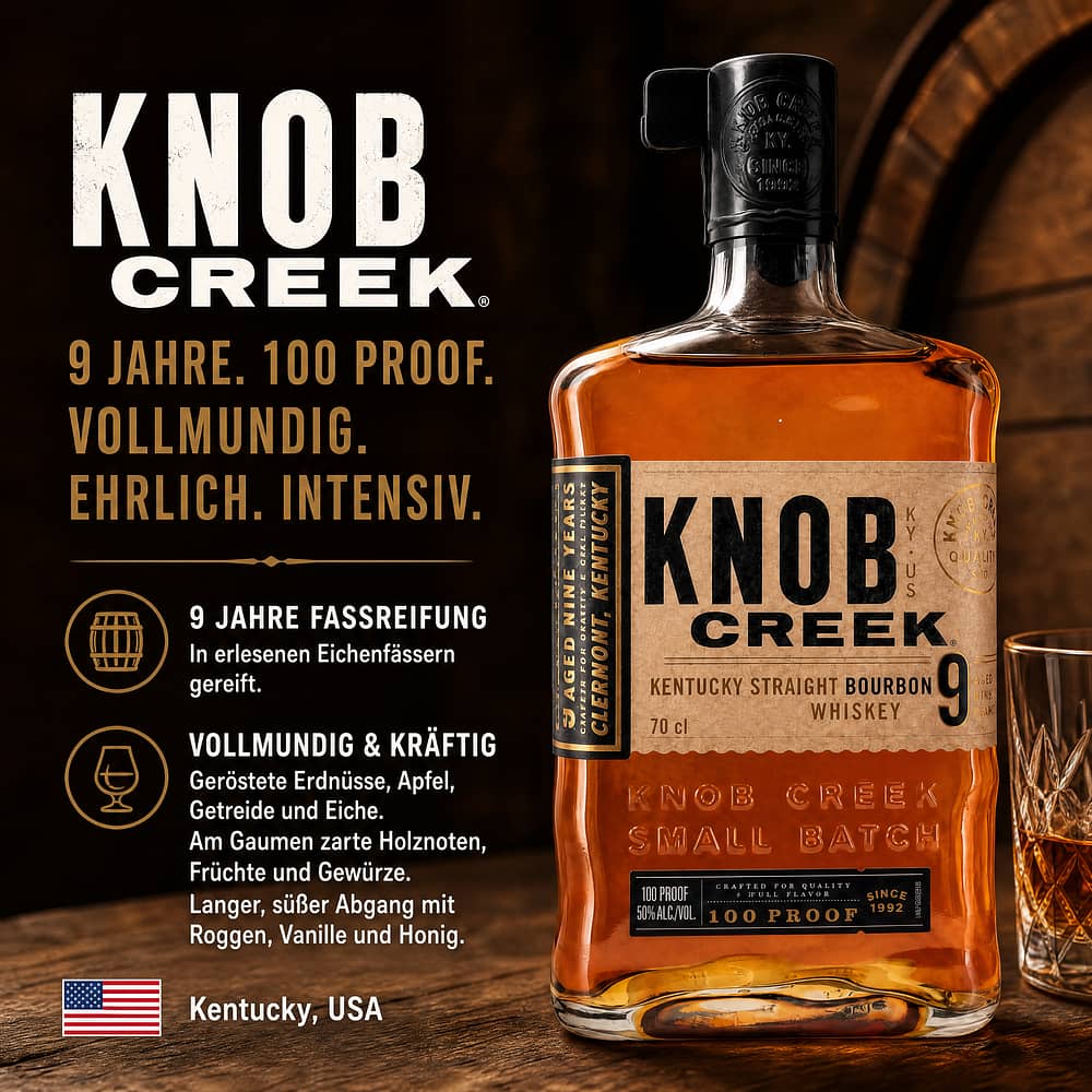 Knob Creek 9 Jahre 100 Proof Kentucky Straigth Bourbon Whiskey 0,70 Liter/ 50.0% vol Produktbild