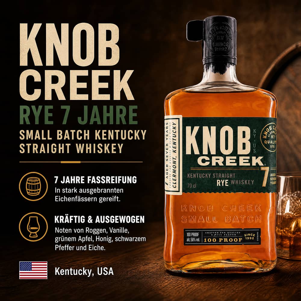 Knob Creek Rye 7 Jahre Small Batch Kentucky Straight Whiskey 0,70 Liter/ 50.0% vol Produktbild