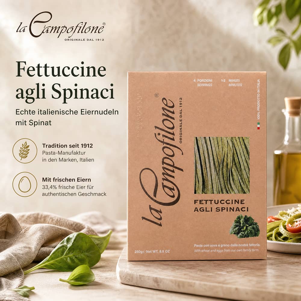 La Campofilone Fettuccine Eiernudeln mit Spinat 250 Gramm Produktbild