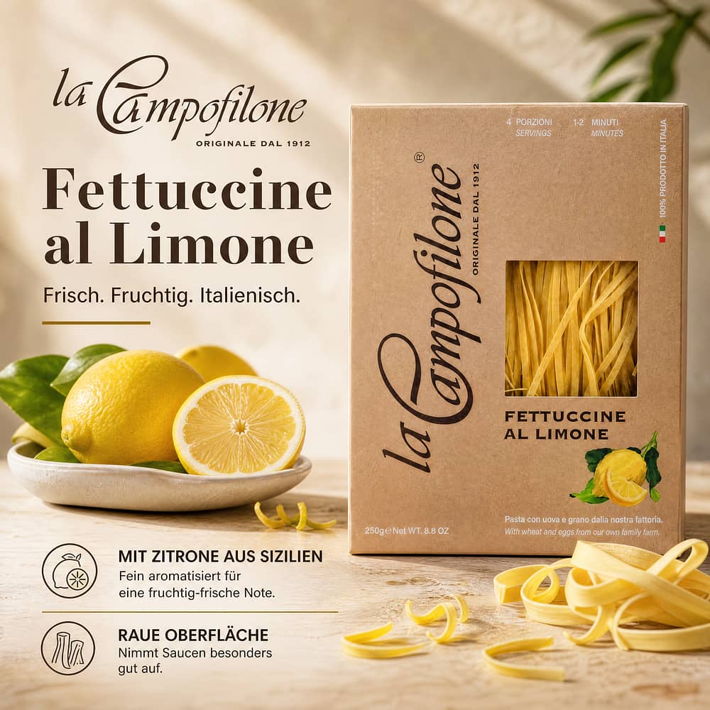 La Campofilone Fettuccine Eiernudeln mit Zitrone 250 Gramm Produktbild