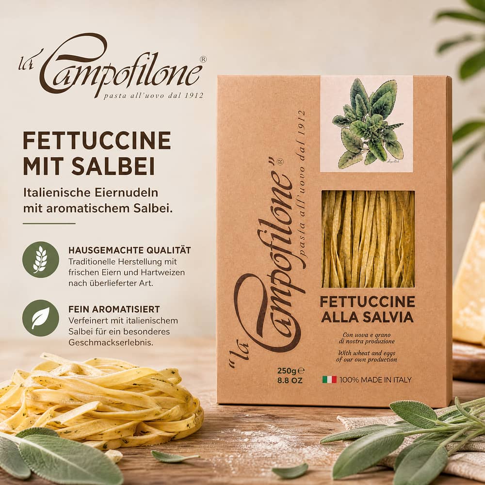 La Campofilone Fettucine Eiernudeln mit Salbei 250 Gramm Produktbild