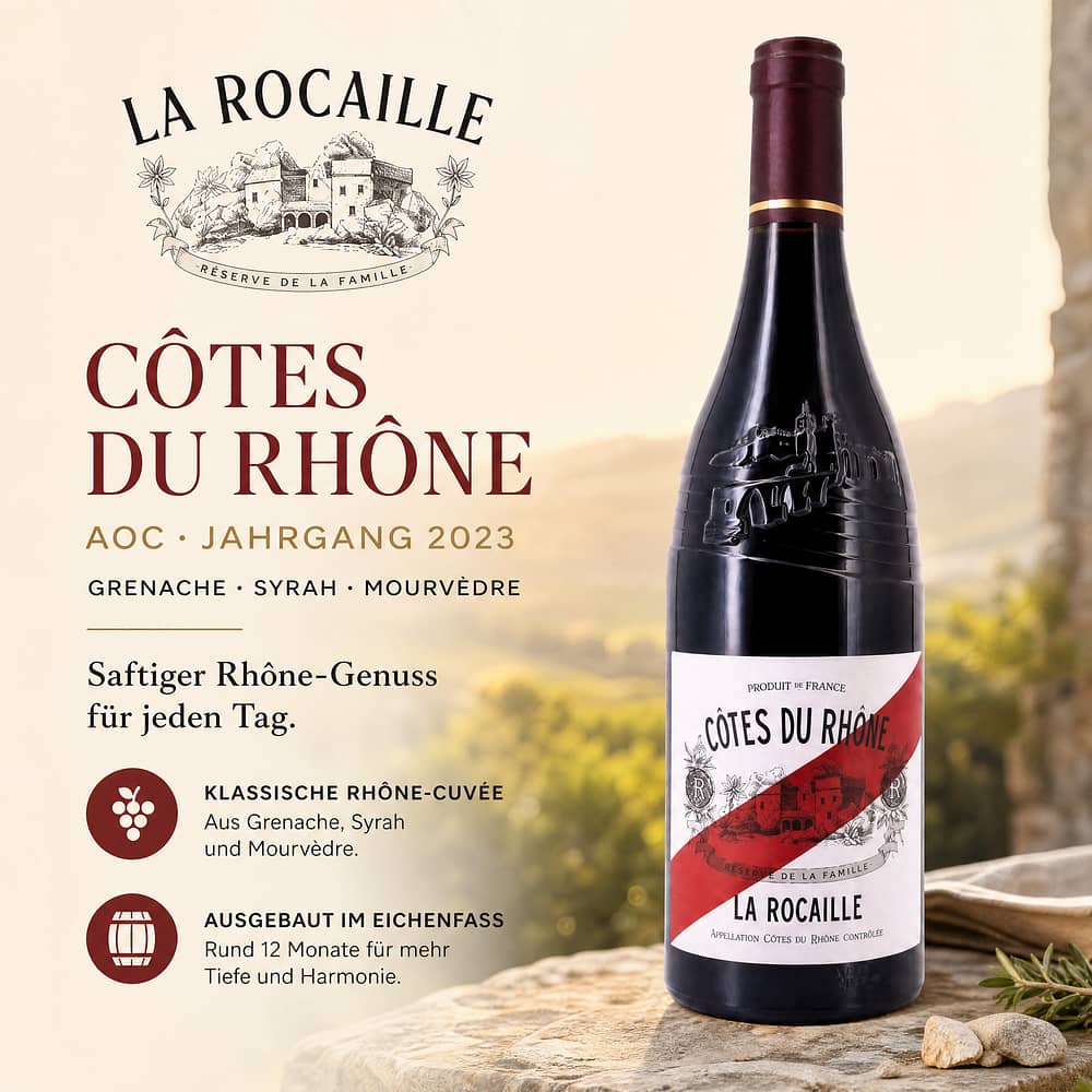La Rocaille Côtes du Rhône AOC Jahrgang 2023 0,750 Liter/ 15.0% vol Produktbild
