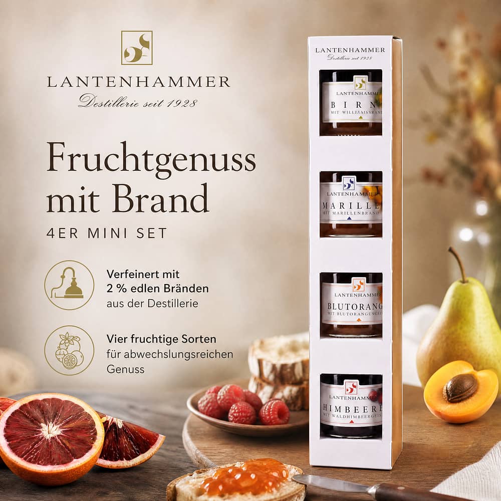 Lantenhammer Fruchtaufstriche mit 2% Edelbränden 4er Mini-Set 200 Gramm/ 2.0% vol Produktbild