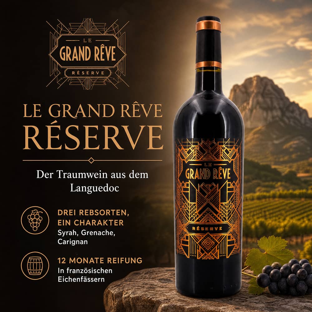 Le Grand Rêve Réserve Pays d'Herault Mont Baudile IGP Syrah, Grenache, Carignan 0,750 Liter/ 14.0% vol Produktbild