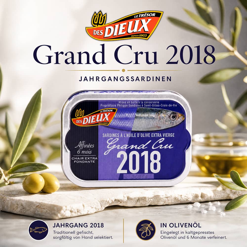 Le Trésor des Dieux Jahrgang Sardinen ´Grand Cru´ Jahrgang 2018 115g 86,30 Gramm Abtropfgewicht Produktbild