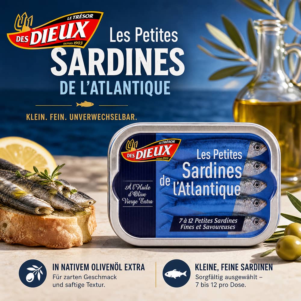Le Trésor des Dieux Les Petites Sardines de L´Atlantique 115g 86,30 Gramm Abtropfgewicht Produktbild