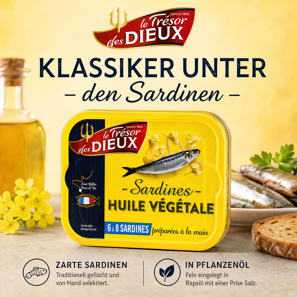 Le Trésor des Dieux Sardinen in Planzenöl 173g 70 Gramm Abtropfgewicht Produktbild