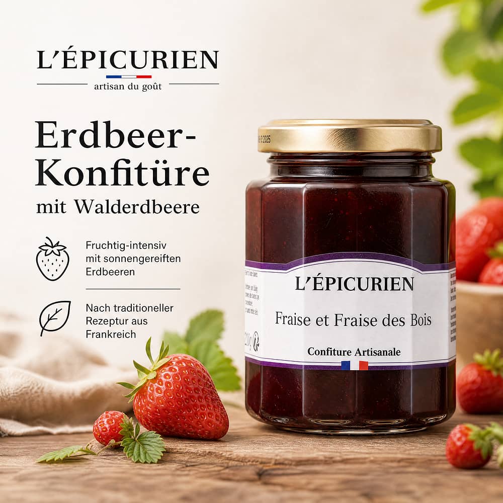 L’Epicurien Erdbeer Konfitüre mit Walderdbeere 210 Gramm Produktbild