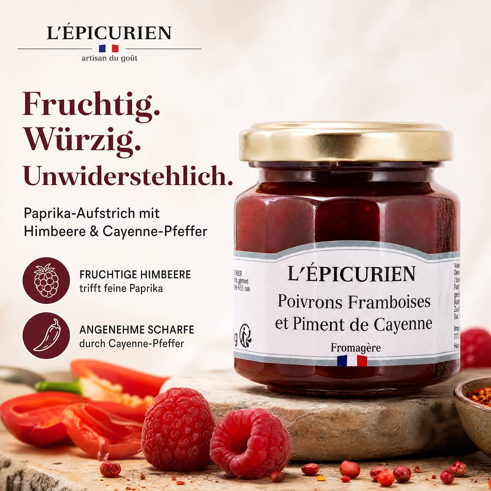 L’Epicurien Paprika Aufstrich mit Himbeer und Cayenne Pfeffer 125 Gramm Produktbild