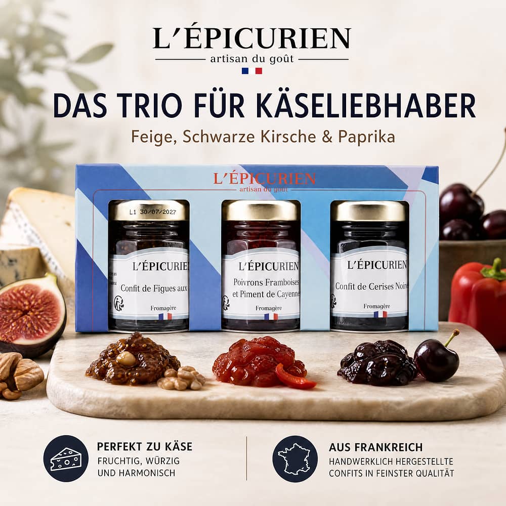 L’Epicurien Trio Rund um Käse Feige, Schwarze Kirsche & Paprika 150 Gramm Produktbild