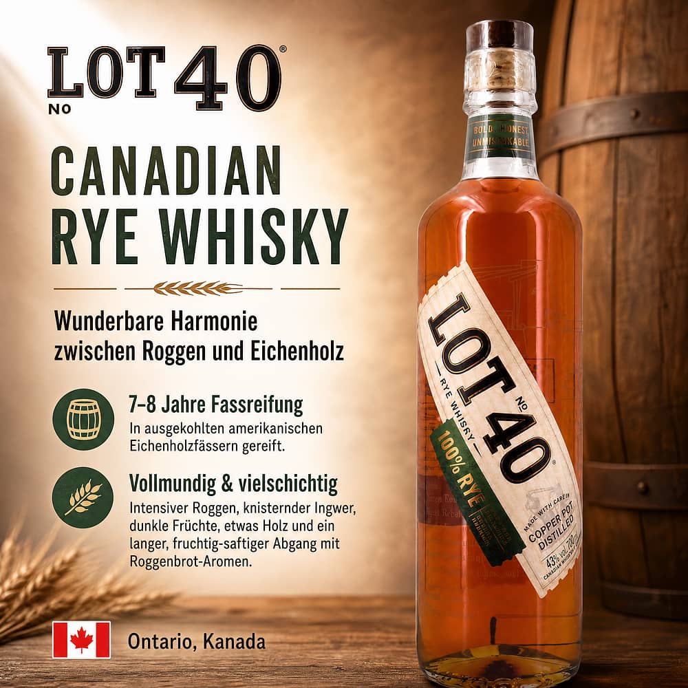 Lot No. 40 Canadian Rye Whisky 0,70 Liter/ 43.0% vol Produktbild