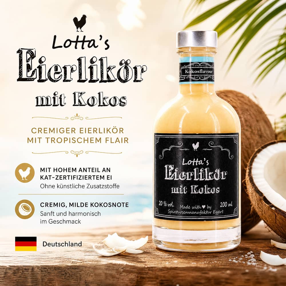 Lottas Eierlikör mit Kokos Kleinflasche 0,20 Liter/ 20.0% vol Produktbild