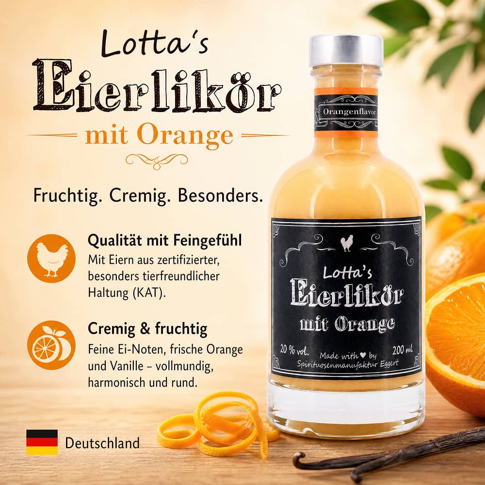 Lottas Eierlikör mit Orange Kleinflasche 0,20 Liter/ 20.0% vol Produktbild