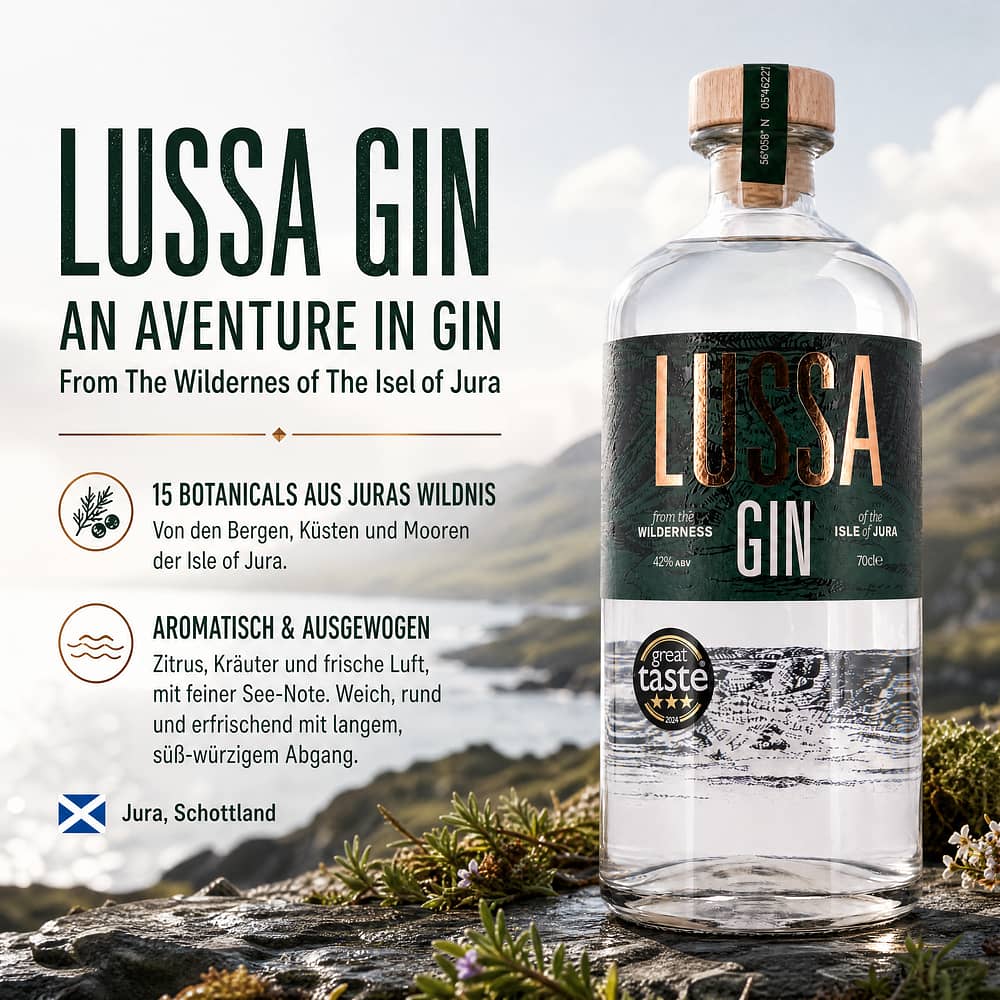 Lussa Gin An Aventure in Gin From The Wildernes of The Isel of Jura 0,70 Liter/ 42.0% vol Produktbild