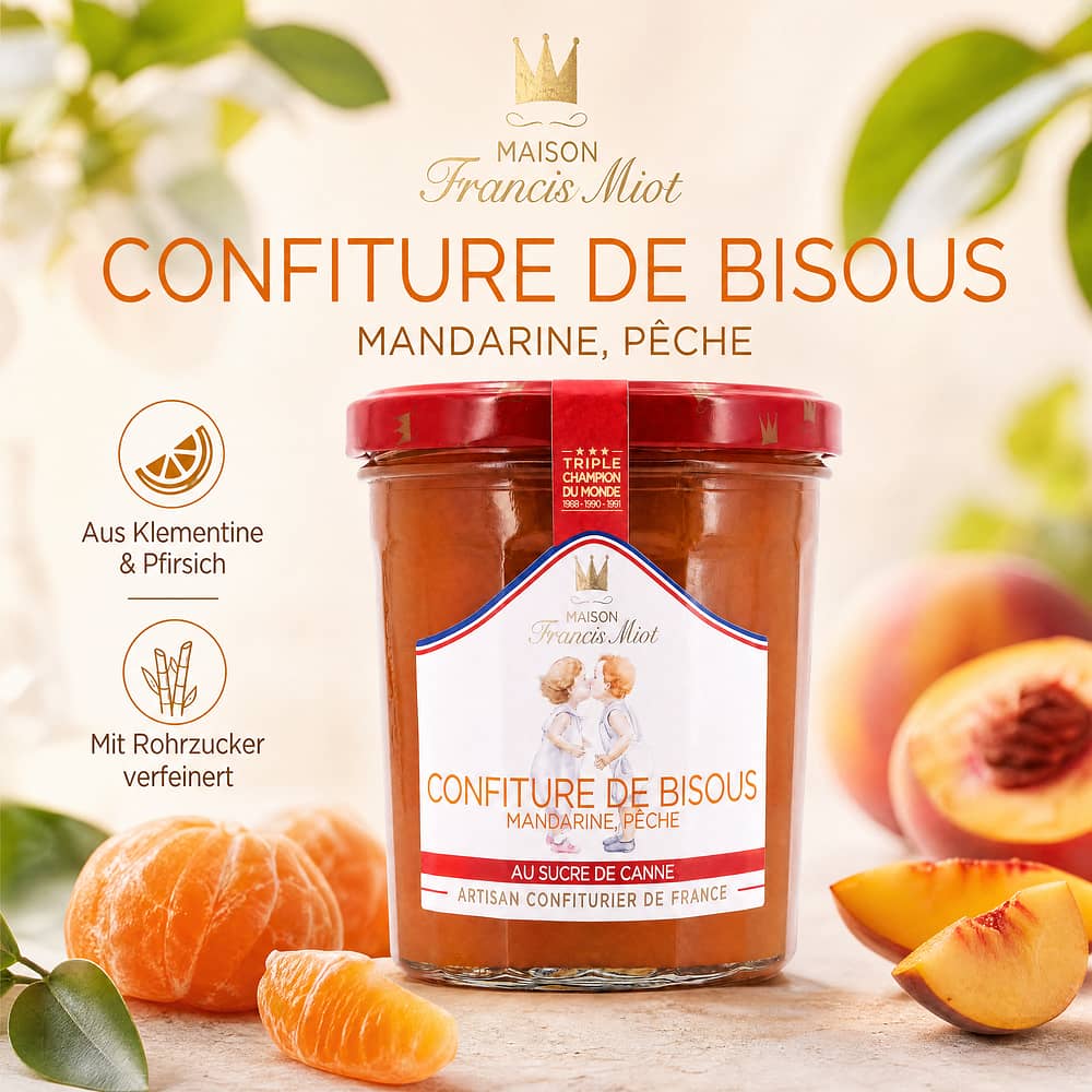 Maison Francis Miot Confiture De Bisous Kuss-Konfitüre aus Klementine & Pfirsich mit Rohrzucker 340 Gramm Produktbild
