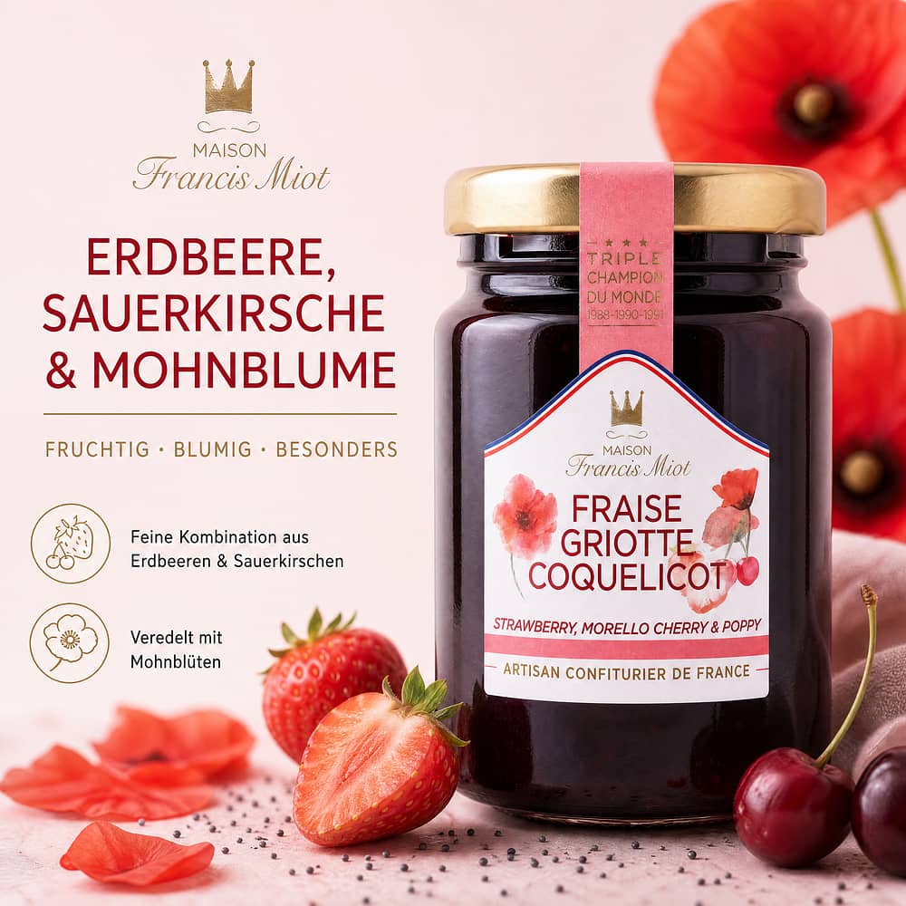 Maison Francis Miot Erdbeere Sauerkirsche und Mohnblume 110 Gramm Produktbild