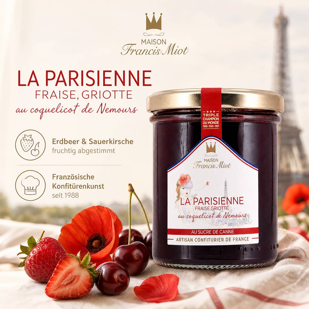 Maison Francis Miot La Parisienne Fruchtaufstrich aus Erdbeer & Sauerkirsche 220 Gramm Produktbild