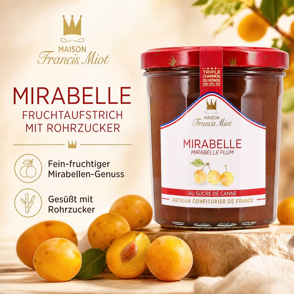 Maison Francis Miot Mirabelle Fruchtaufstrich mit Rohrzucker 340 Gramm Produktbild