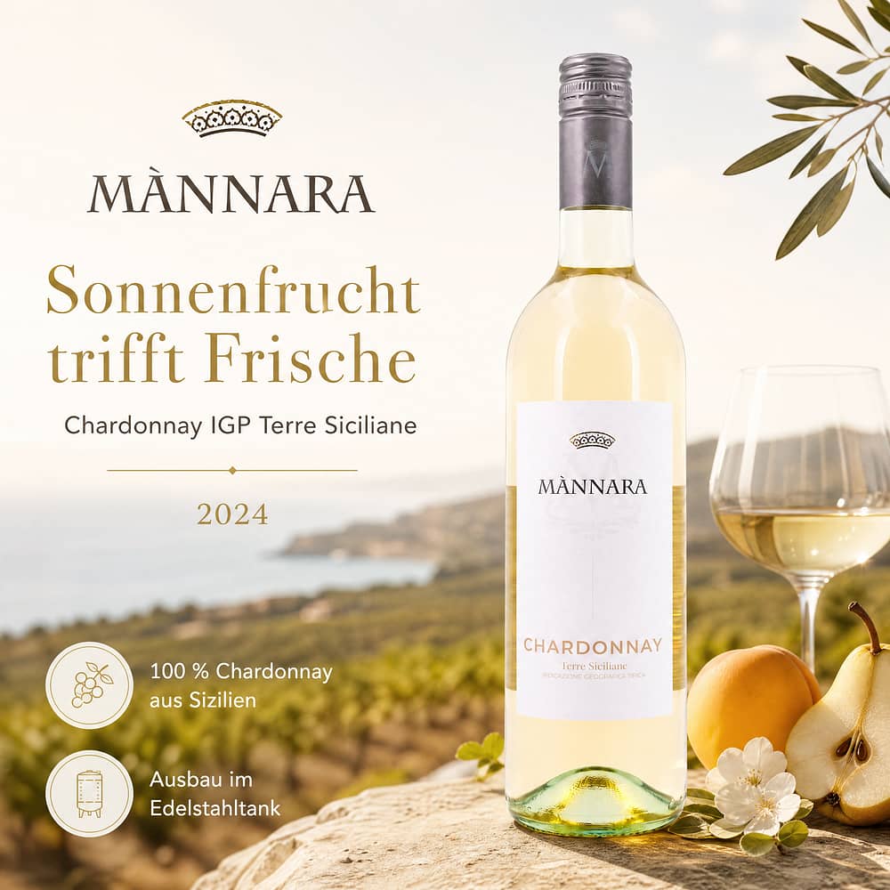 Mannara Chardonnay IGP Terre Siciliane 0,750 Liter/ 12.5% vol Produktbild