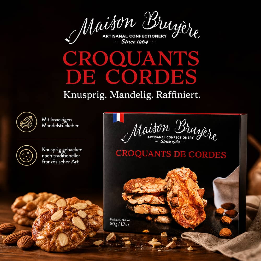 Maison Bruyère Croquants De Cordes Knusprige Kekse mit Mandelstückchen 50 Gramm Produktbild