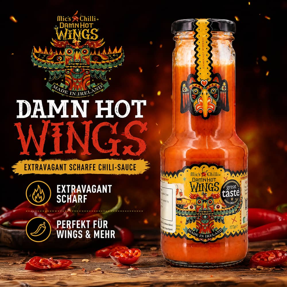Mic's Chilli Damn Hot Wings Extravagant scharfe Chili-Sauce 275 Gramm Produktbild