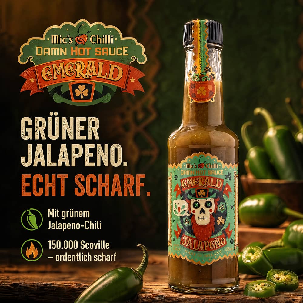 Mic's Chilli Emerald Jalapeno Chili-Sauce mit grünem Jalapeno-Chilis 150.000 Scoville 155 Gramm Produktbild