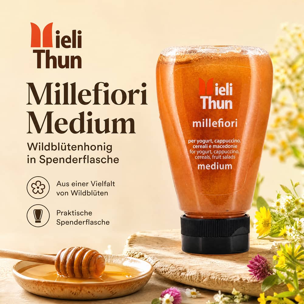 Mieli Thun millefiori medium Wildblütenhonig in Spenderflasche 250 Gramm Produktbild
