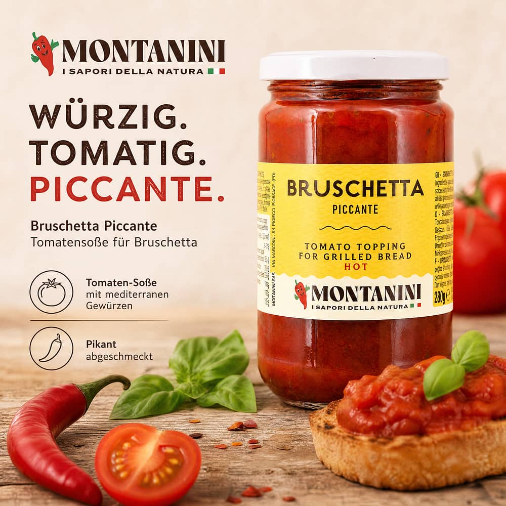 Montanini Bruschetta Piccante Soße mit Tomaten für Bruschetta 280 Gramm Produktbild