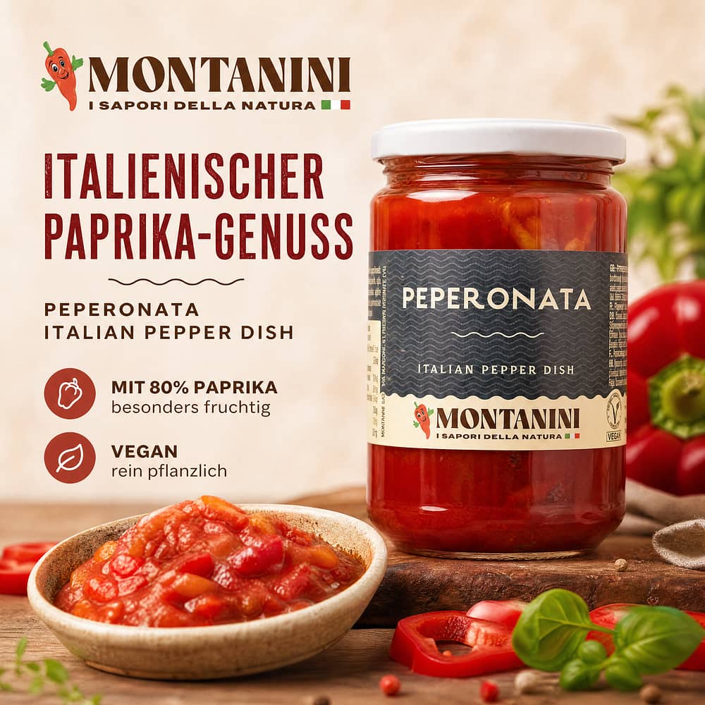 Montanini Peperonata Italian Pepper Dish Soße mit Paprika 280 Gramm Produktbild