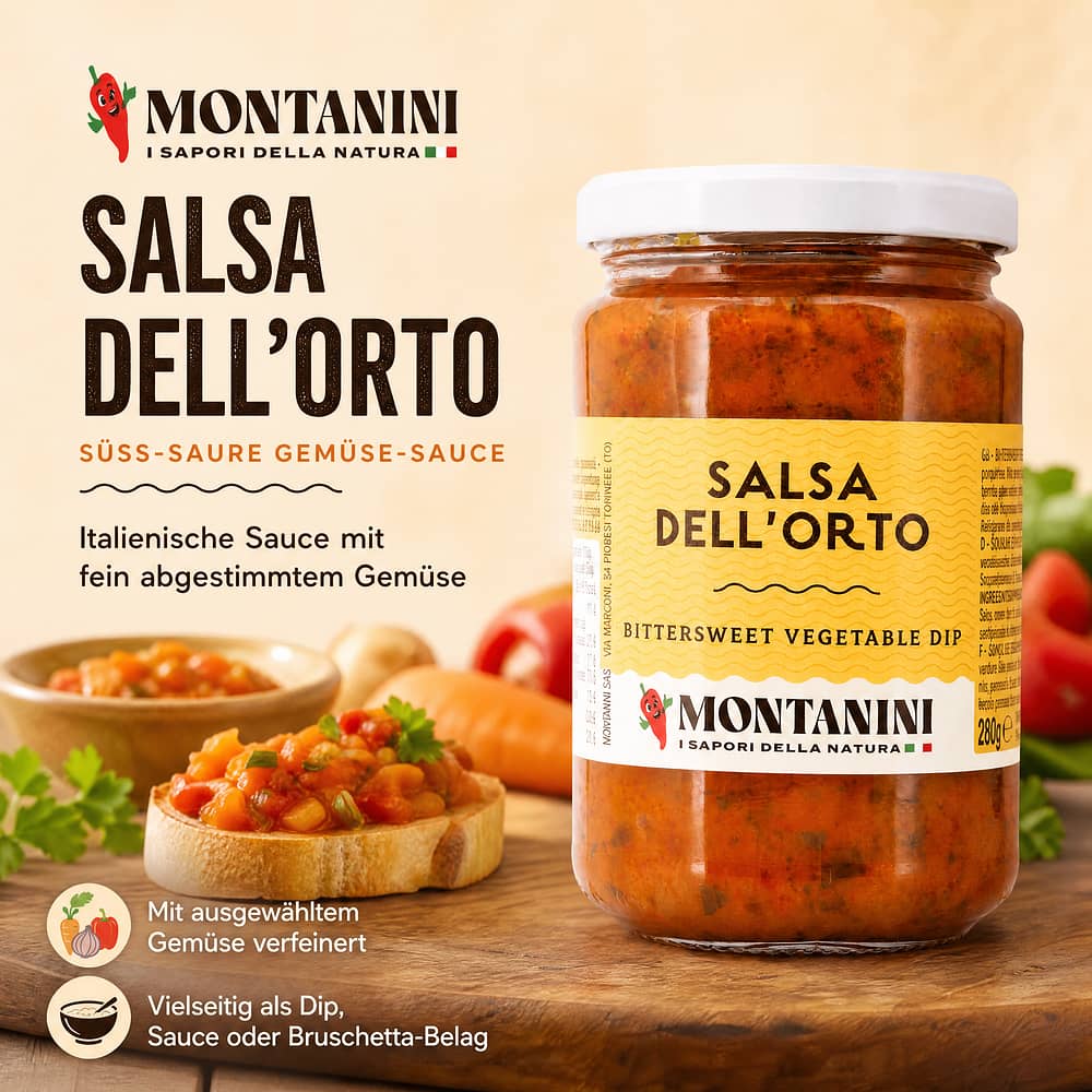 Montanini Salsa dell´Orto Soße mit Gemüse-Mischung süß-sauer 280 Gramm Produktbild