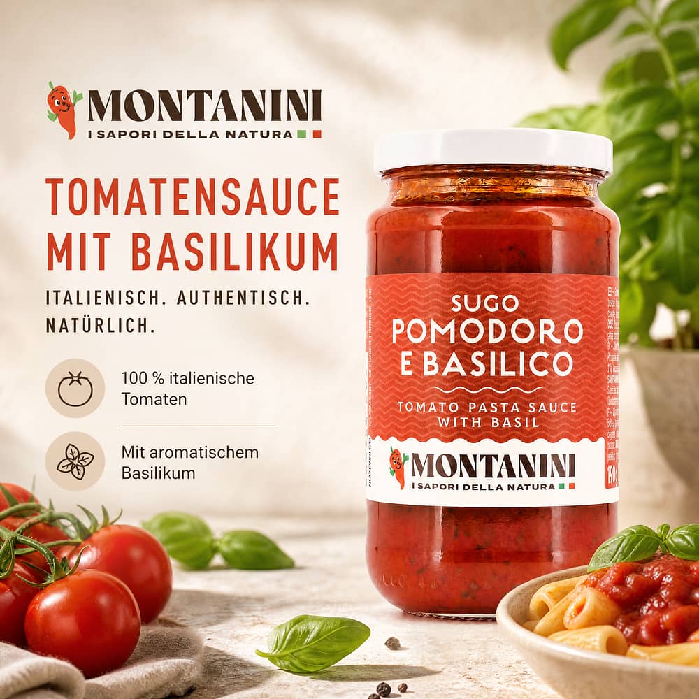 Montanini Tomatensauce mit Basilikum 190 Gramm Produktbild