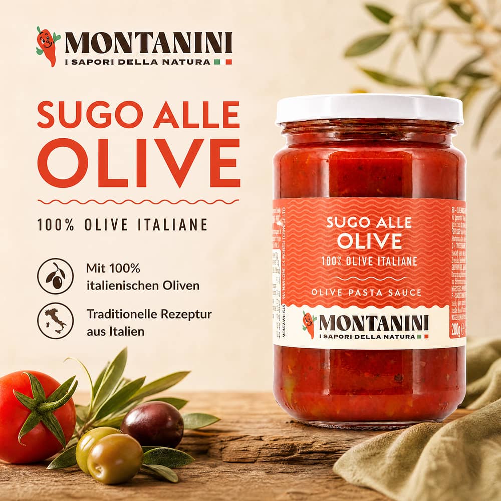 Montanini Tomatensauce mit Oliven 280 Gramm Produktbild