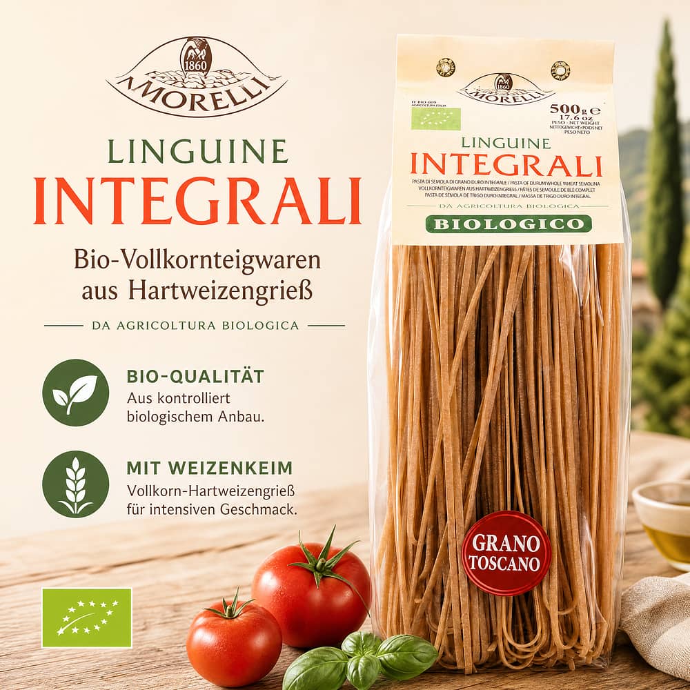 Morelli Linguine Integrali BIO-Vollkornteigwaren aus Hartweizengrieß 500 Gramm Produktbild