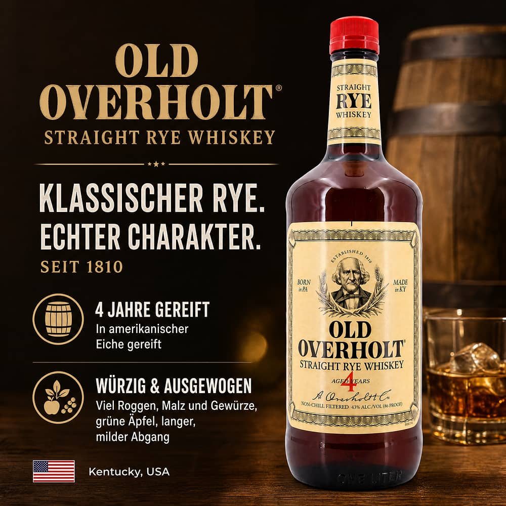 Old Overholt Straigth Rye Whiskey 4 Jahre Literflasche 1 Liter/ 40.0% vol Produktbild