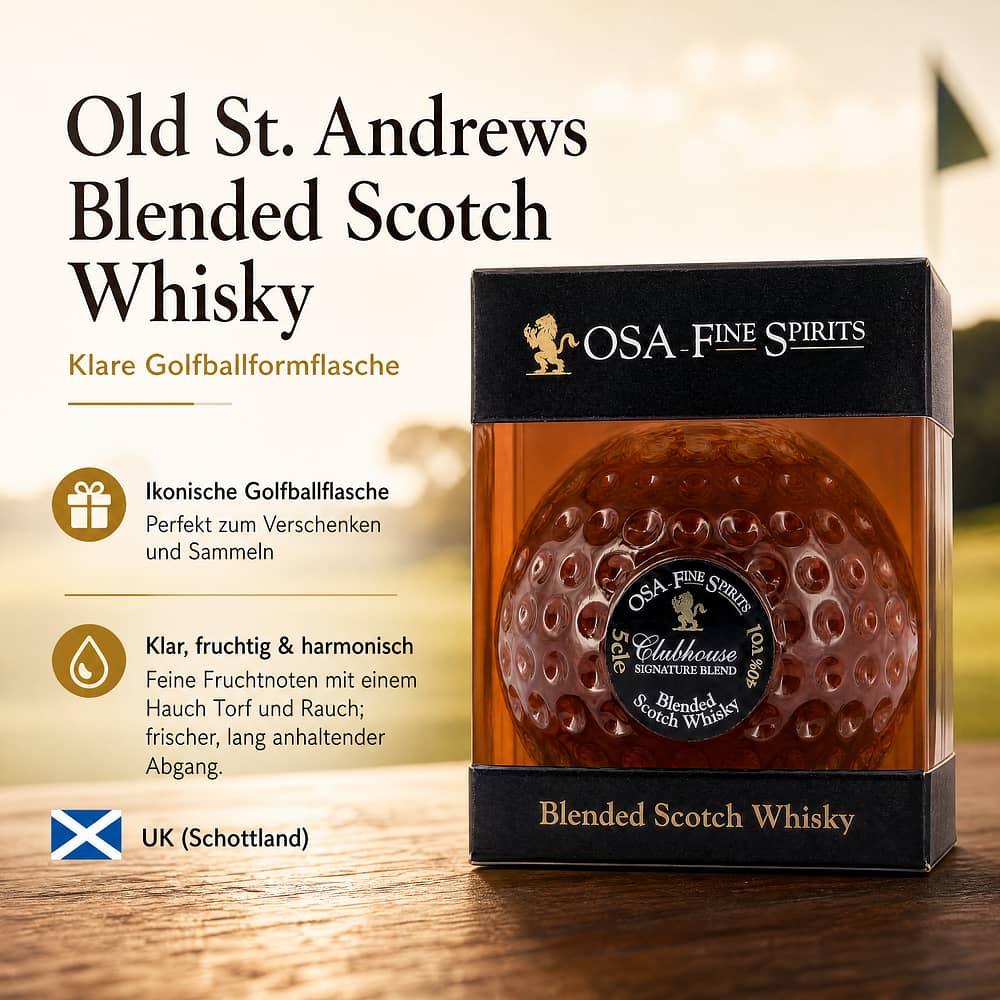 Old St. Andrews Blended Scotch klare Golfballformflasche 0,050 Liter/ 40.0% vol Produktbild