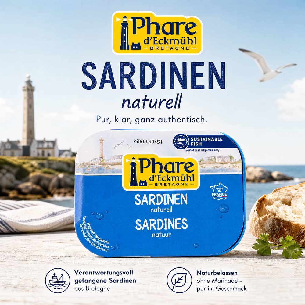Phare d'Eckmühl Sardinen naturell 135g 95 Gramm Abtropfgewicht Produktbild