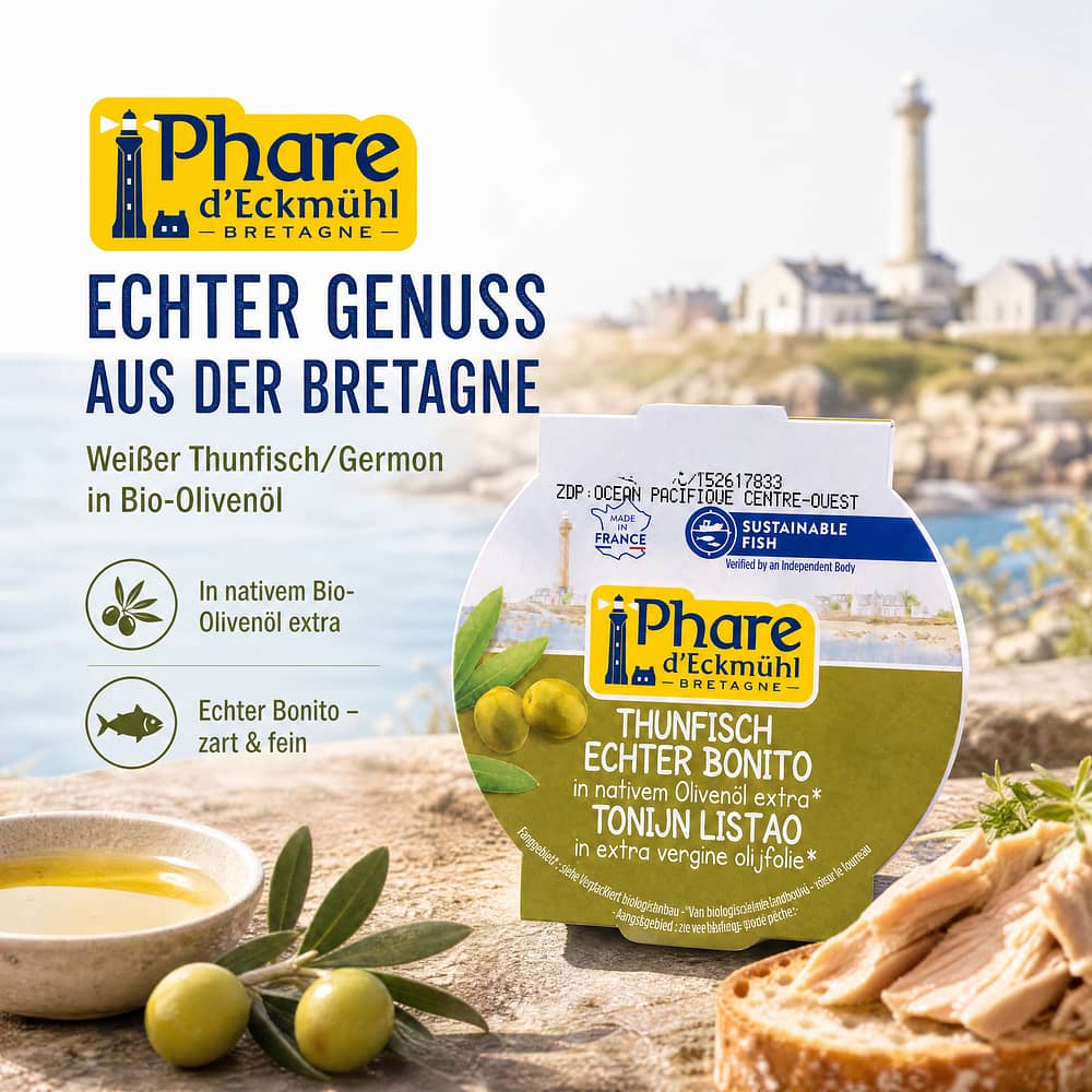 Phare d'Eckmühl Weißer Thunfisch/Germon in Bio-Olivenöl 160g 104 Gramm Abtropfgewicht Produktbild