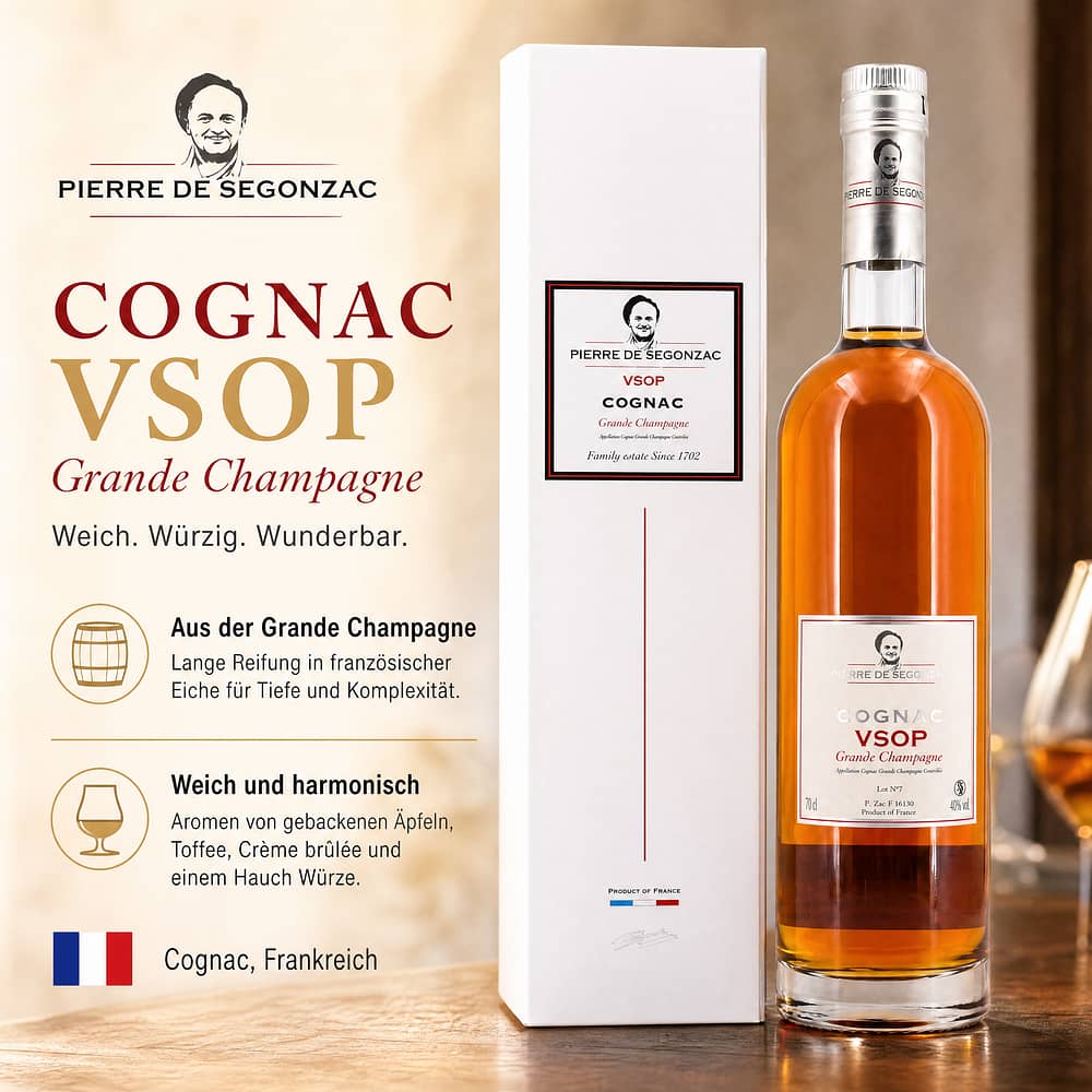 Pierre de Segonzac Cognac VSOP 0,70 Liter/ 40.0% vol Produktbild